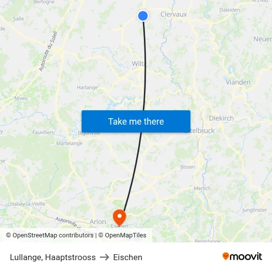 Lullange, Haaptstrooss to Eischen map