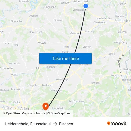 Heiderscheid, Fuussekaul to Eischen map