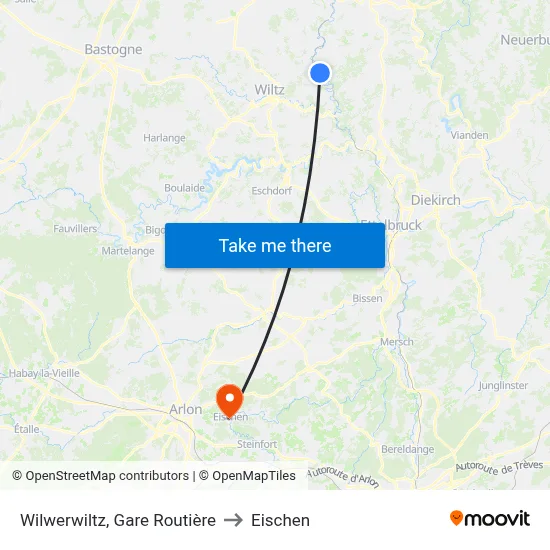 Wilwerwiltz, Gare Routière to Eischen map