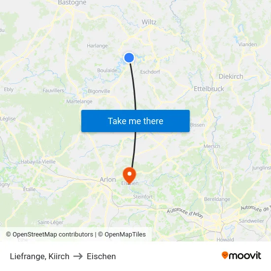 Liefrange, Kiirch to Eischen map