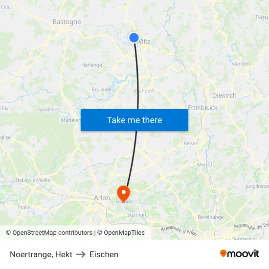 Noertrange, Hekt to Eischen map