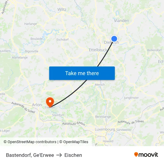 Bastendorf, Ge'Erwee to Eischen map
