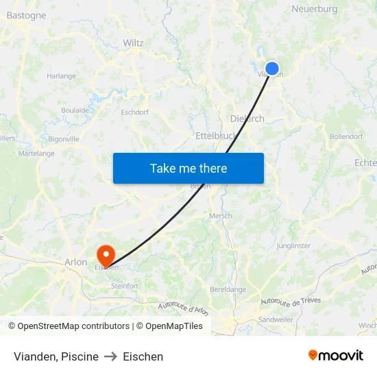 Vianden, Piscine to Eischen map