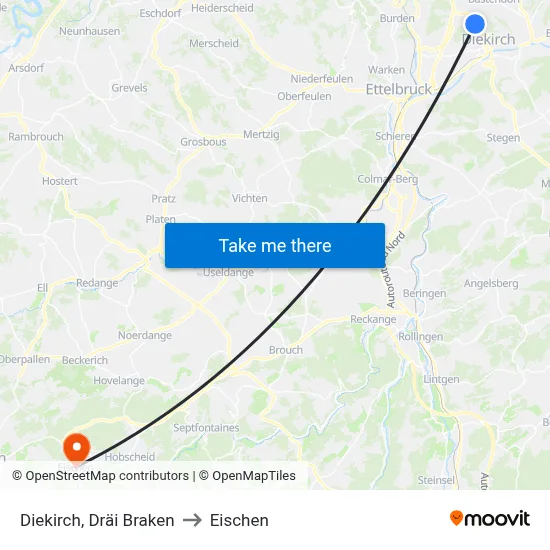 Diekirch, Dräi Braken to Eischen map