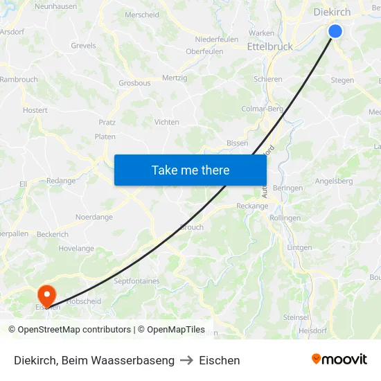 Diekirch, Beim Waasserbaseng to Eischen map