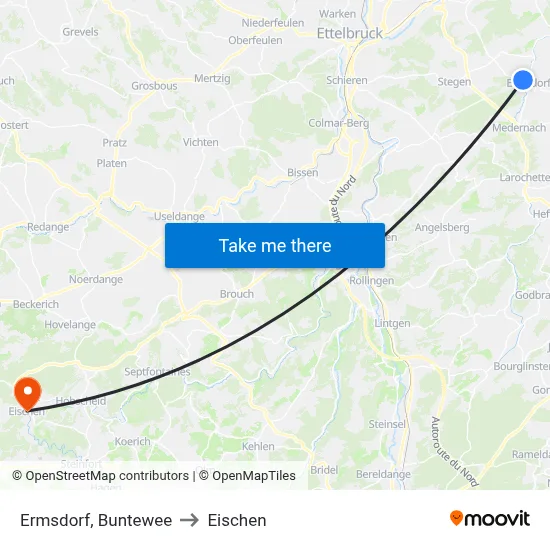 Ermsdorf, Buntewee to Eischen map