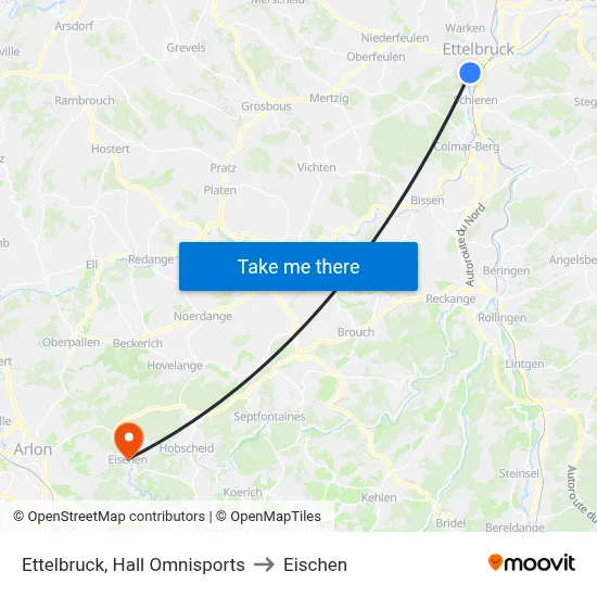 Ettelbruck, Hall Omnisports to Eischen map