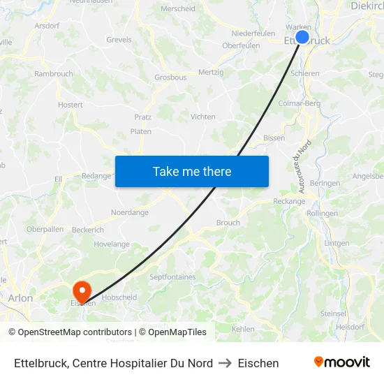 Ettelbruck, Centre Hospitalier Du Nord to Eischen map