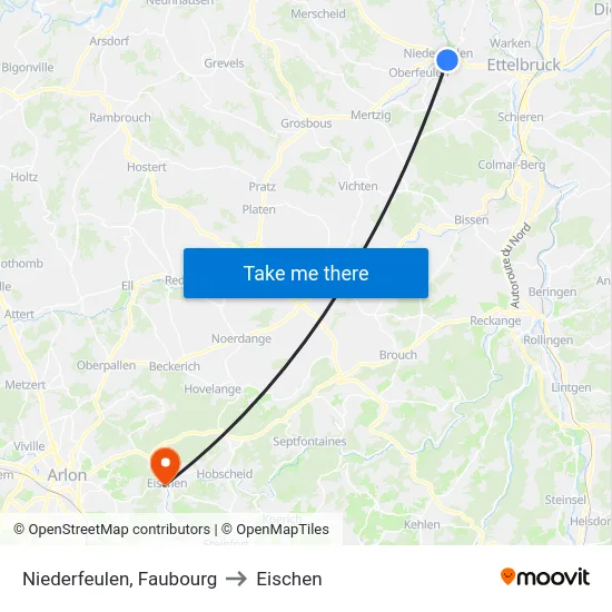 Niederfeulen, Faubourg to Eischen map