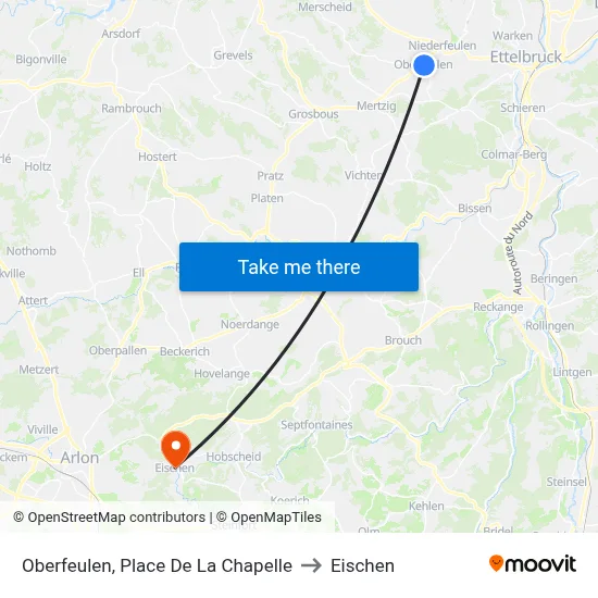 Oberfeulen, Place De La Chapelle to Eischen map