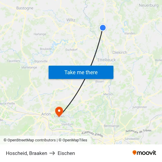 Hoscheid, Braaken to Eischen map