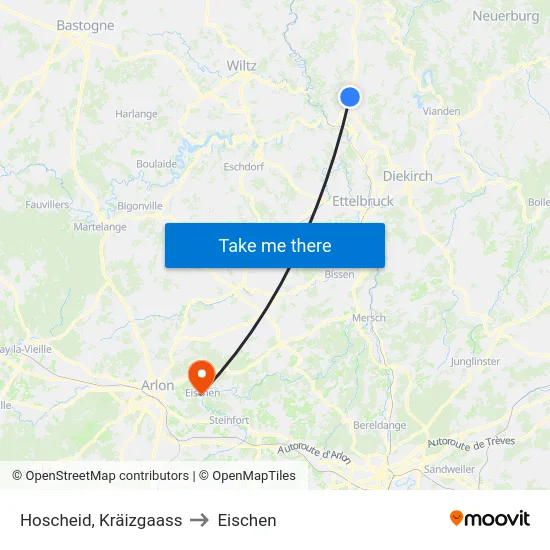 Hoscheid, Kräizgaass to Eischen map