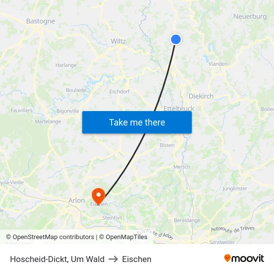 Hoscheid-Dickt, Um Wald to Eischen map