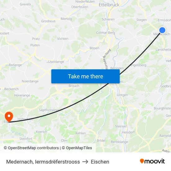 Medernach, Iermsdrëferstrooss to Eischen map