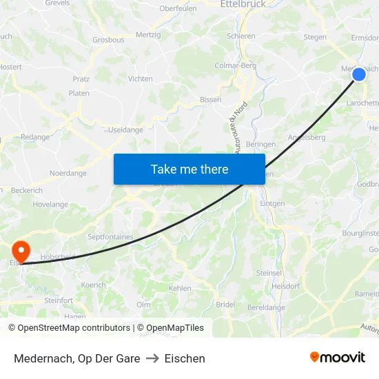 Medernach, Op Der Gare to Eischen map