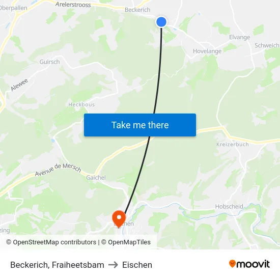 Beckerich, Fraiheetsbam to Eischen map