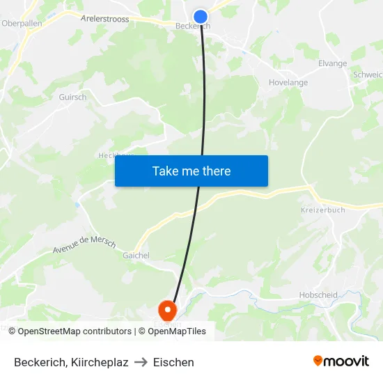 Beckerich, Kiircheplaz to Eischen map