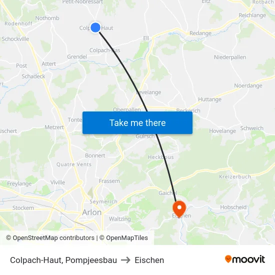 Colpach-Haut, Pompjeesbau to Eischen map