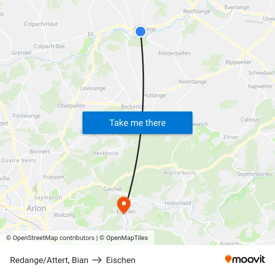 Redange/Attert, Bian to Eischen map