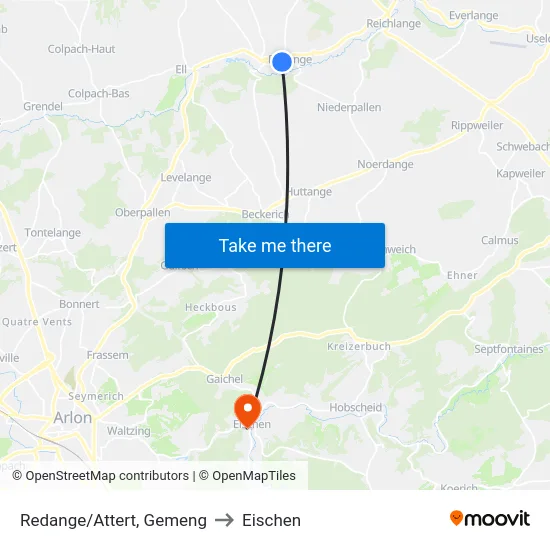 Redange/Attert, Gemeng to Eischen map