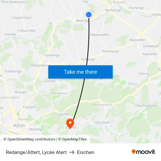 Redange/Attert, Lycée Atert to Eischen map