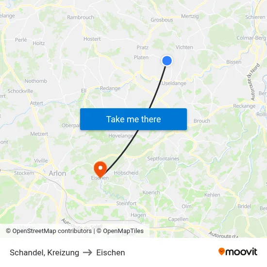 Schandel, Kreizung to Eischen map