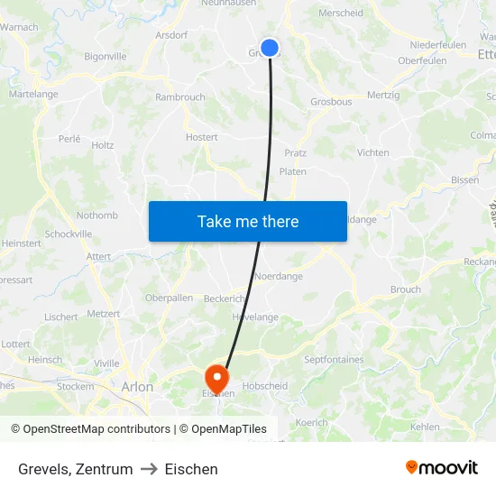 Grevels, Zentrum to Eischen map