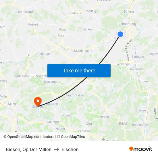 Bissen, Op Der Millen to Eischen map