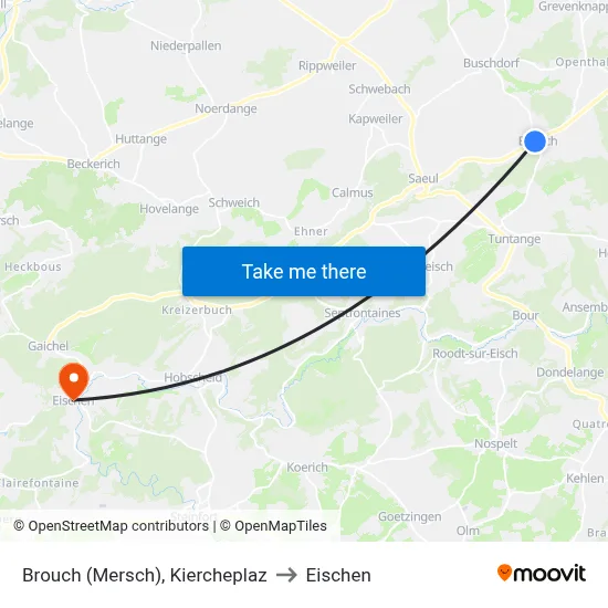 Brouch (Mersch), Kiercheplaz to Eischen map