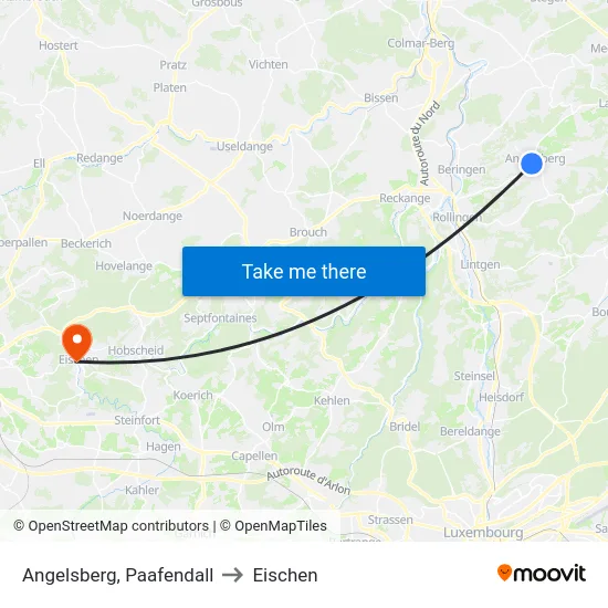 Angelsberg, Paafendall to Eischen map