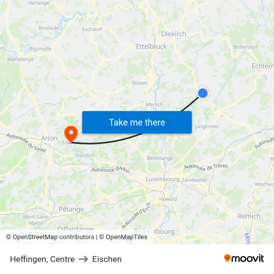 Heffingen, Centre to Eischen map