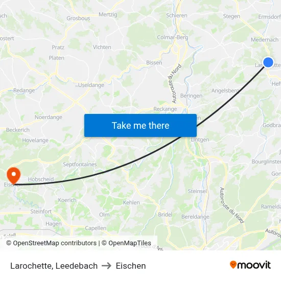 Larochette, Leedebach to Eischen map