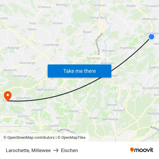 Larochette, Millewee to Eischen map