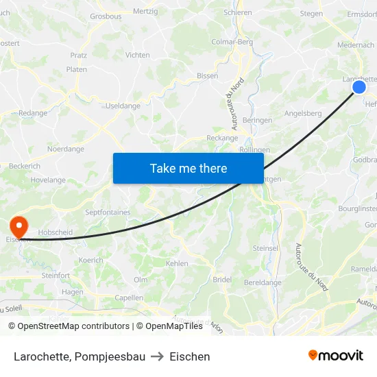 Larochette, Pompjeesbau to Eischen map