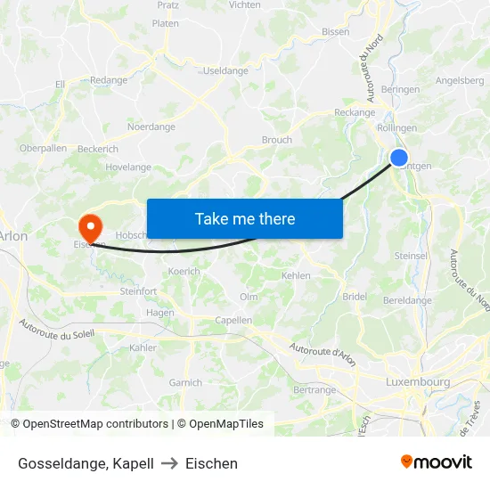 Gosseldange, Kapell to Eischen map