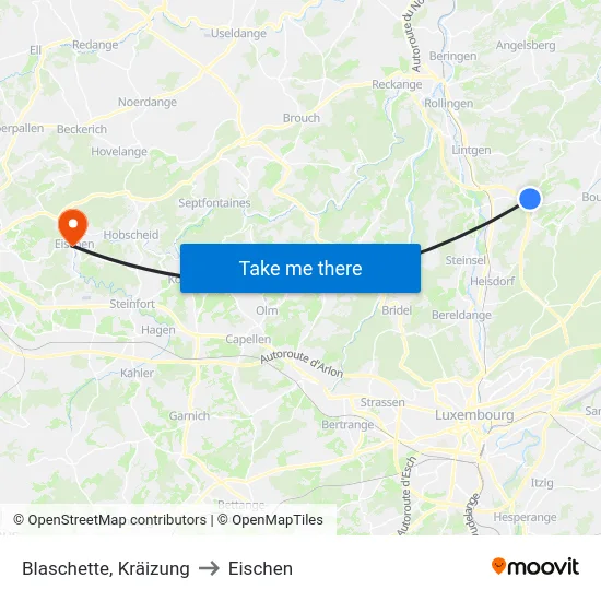 Blaschette, Kräizung to Eischen map