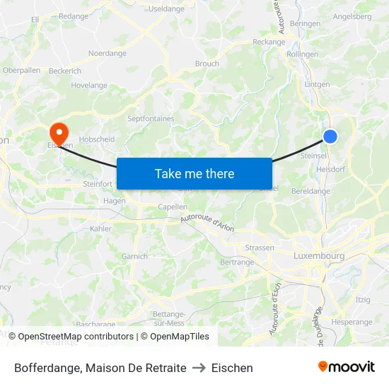 Bofferdange, Maison De Retraite to Eischen map