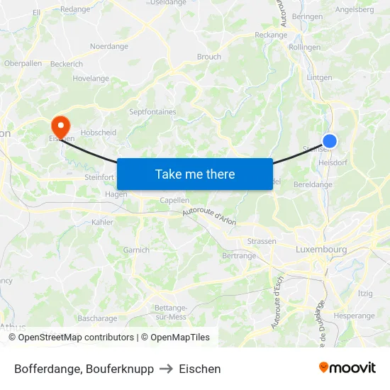 Bofferdange, Bouferknupp to Eischen map