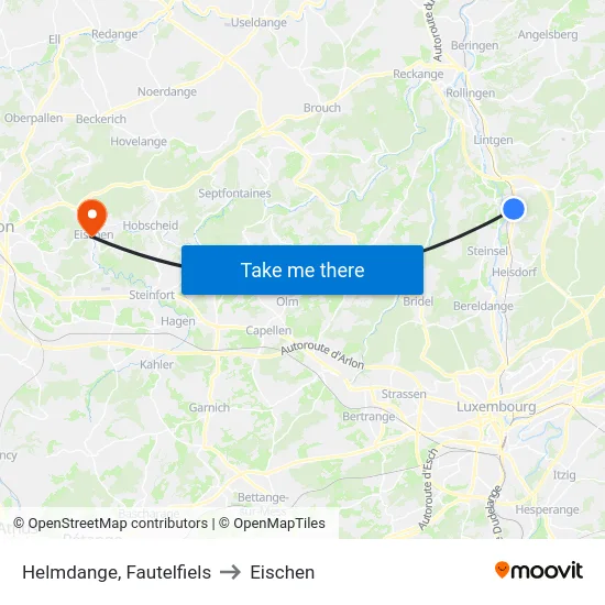 Helmdange, Fautelfiels to Eischen map