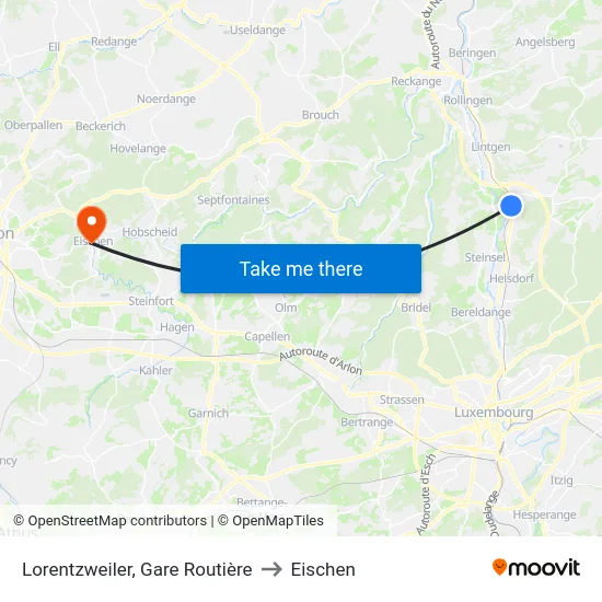 Lorentzweiler, Gare Routière to Eischen map