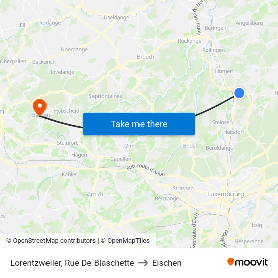 Lorentzweiler, Rue De Blaschette to Eischen map