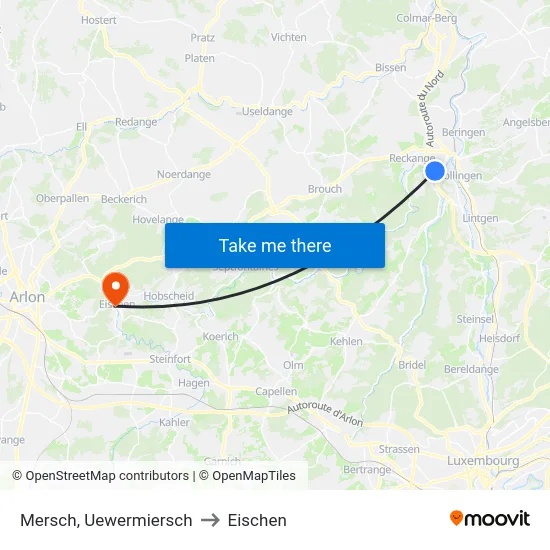 Mersch, Uewermiersch to Eischen map