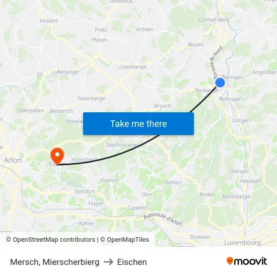 Mersch, Mierscherbierg to Eischen map