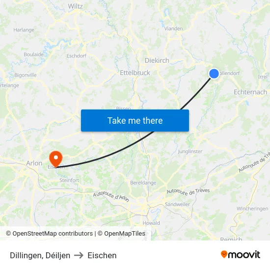 Dillingen, Déiljen to Eischen map