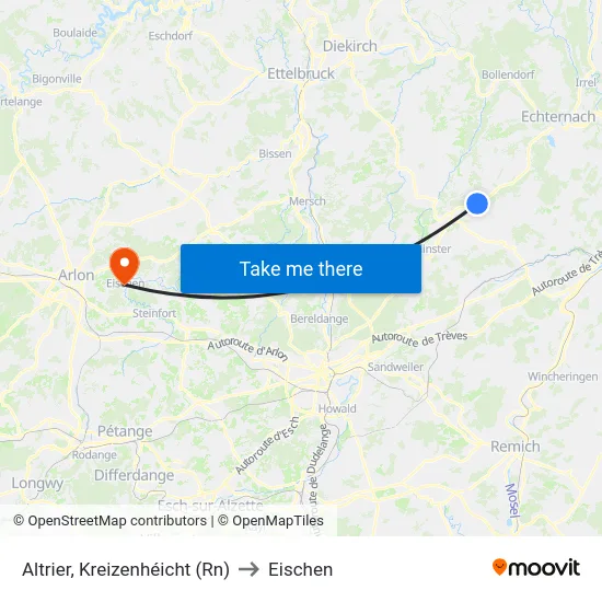 Altrier, Kreizenhéicht (Rn) to Eischen map