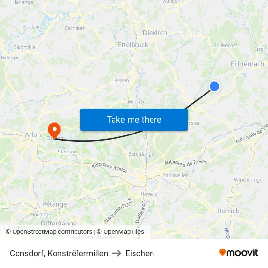 Consdorf, Konstrëfermillen to Eischen map