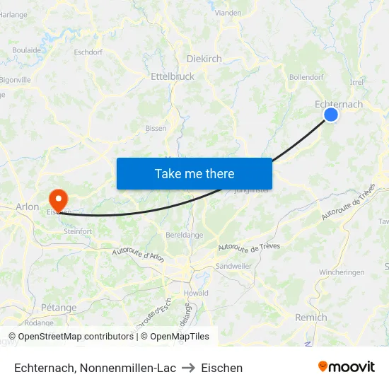 Echternach, Nonnenmillen-Lac to Eischen map
