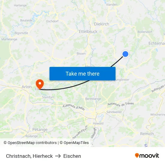 Christnach, Hierheck to Eischen map