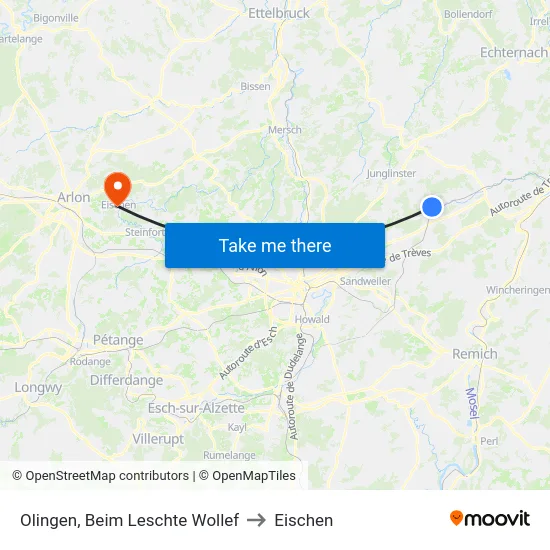 Olingen, Beim Leschte Wollef to Eischen map