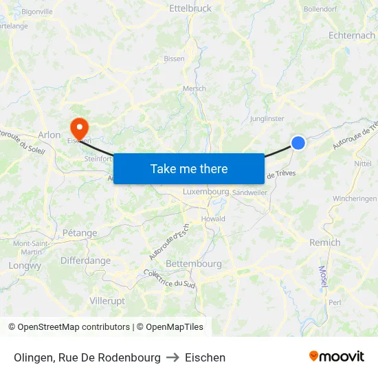 Olingen, Rue De Rodenbourg to Eischen map